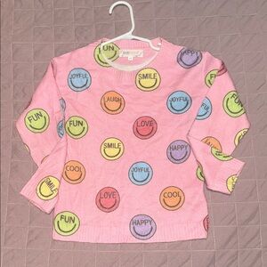 Kids Pink Sweater with Colorful Smiley Faces